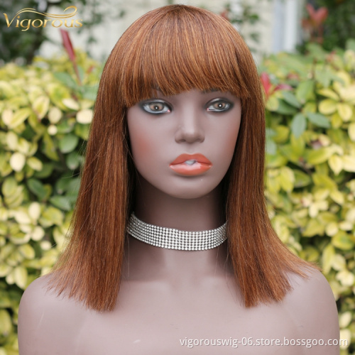 Silk base blonde straight bangs cheap wholesale glueless private label inch brazilian 100% real human hair wig black women